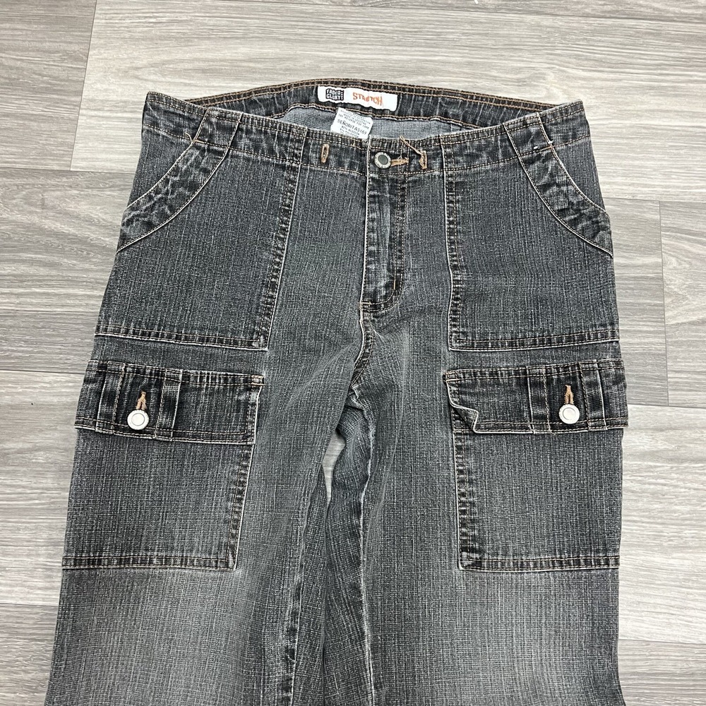 Faded‎ Glory Jeans Women 6 Cargo Flare Gray Black Stretch Skate Grunge Goth Emo